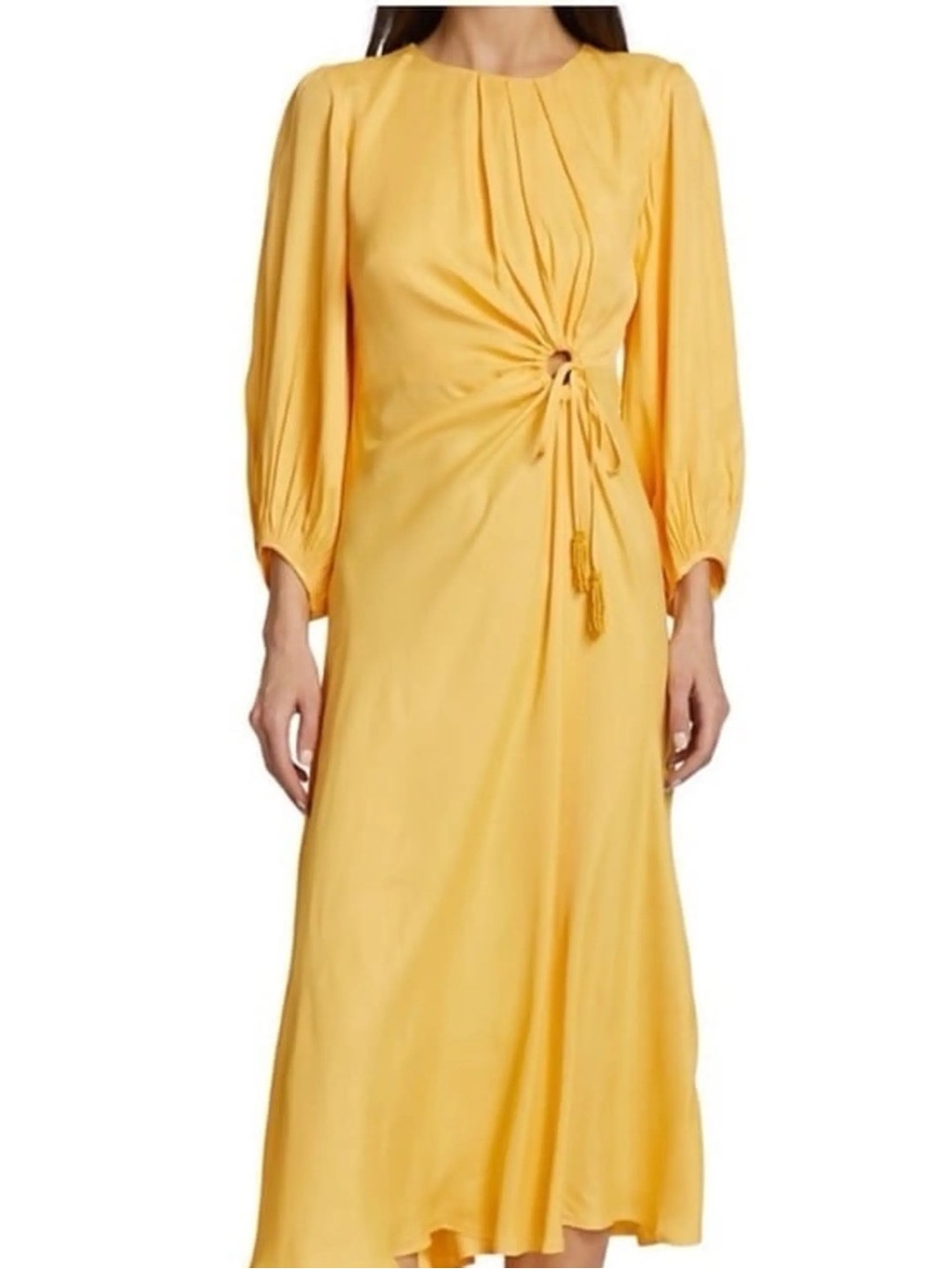FARM Rio Yellow Twist-Front Long-Sleeve Maxi Dress